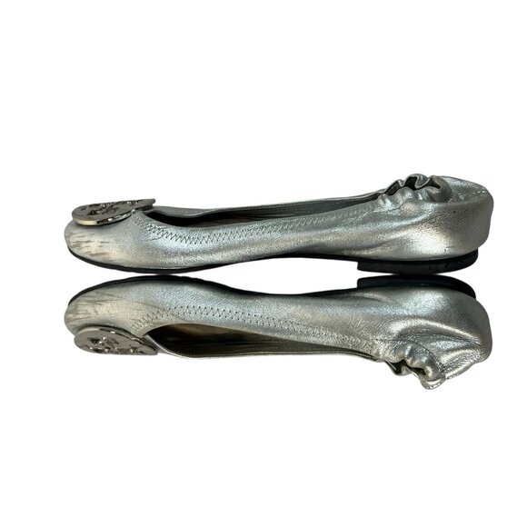 Tory‎ Burch Silver Leambs Leather Reva Ballet Flats sz 6.5 - Picture 4 of 8